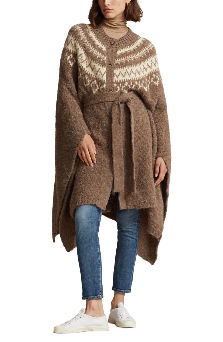 Polo Ralph Lauren Fair Isle Wool Blend Cape Cardigan, Alternate, color,