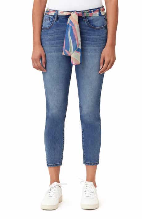 Kensie Belted Mid Rise Skinny Cropped Jeans