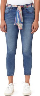 Kensie Belted Mid Rise Skinny Cropped Jeans