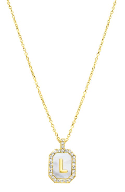 Crystal Mother of Pearl Initial Pendant Necklace