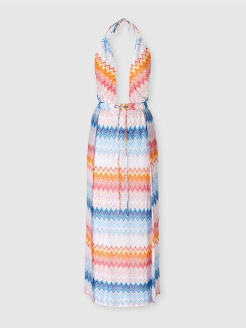 Shop Missoni Long Cover-up Dress In Zig Zag Lamé Viscose Blend In Multicoloured