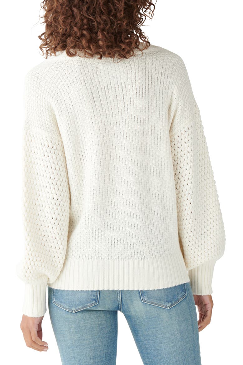 Floral Embroidered Split-Neck Sweater, Alternate, color, SNOW WHITE