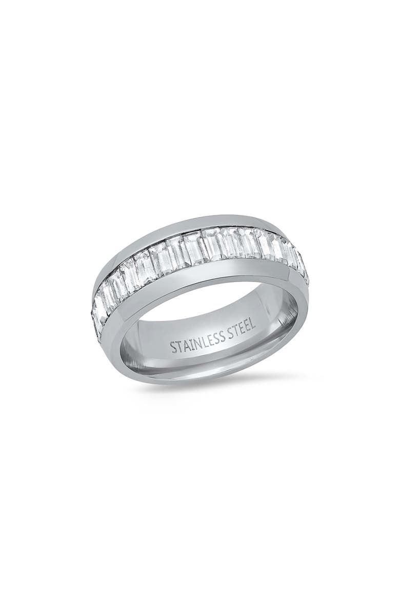 Men's Baguette Simulated Diamond Ring, Main, color, SILVER
