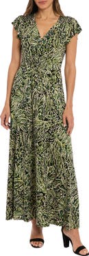 London Times V-Neck Flutter Sleeve Maxi Dress