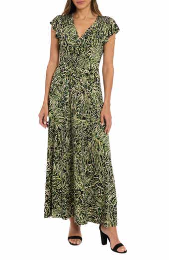 London Times V-Neck Flutter Sleeve Maxi Dress