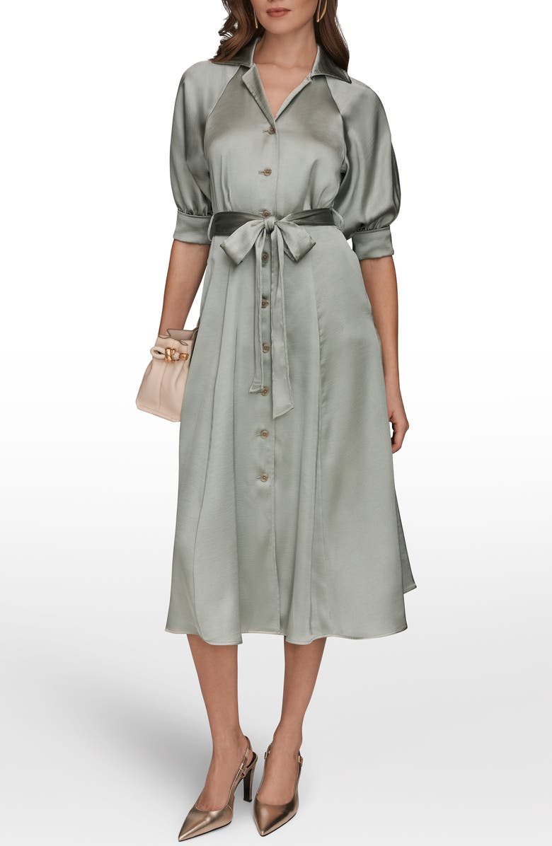 Donna Karan New York Short Sleeve Satin Shirtdress, Alternate, color, Weathered Sage