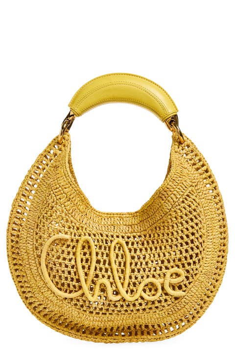 Summer Banana Crochet Raffia Hobo Bag