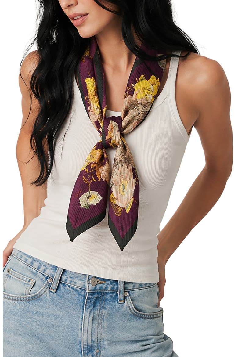 Floral Pleated Square Scarf, Main, color, PURPLE