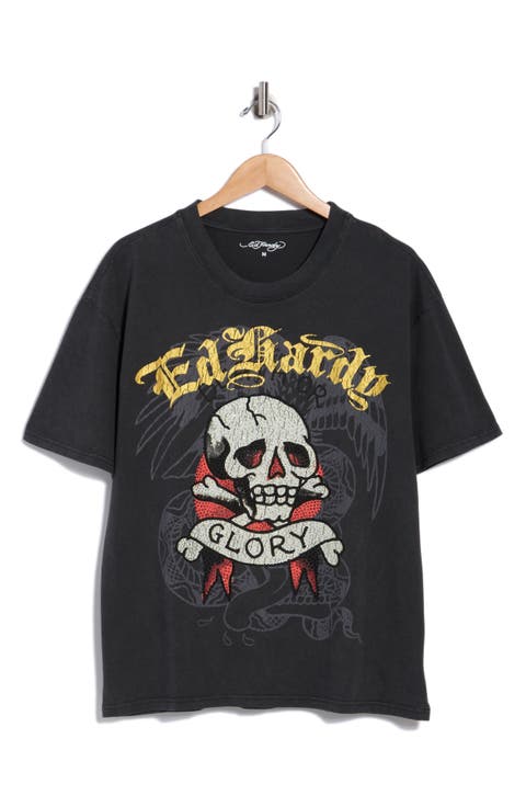 Rhinestone Glory Skull Boxy Graphic T-Shirt