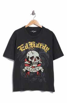 Ed Hardy Rhinestone Glory Skull Boxy Graphic T-Shirt