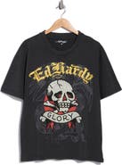 Ed Hardy Rhinestone Glory Skull Boxy Graphic T-Shirt