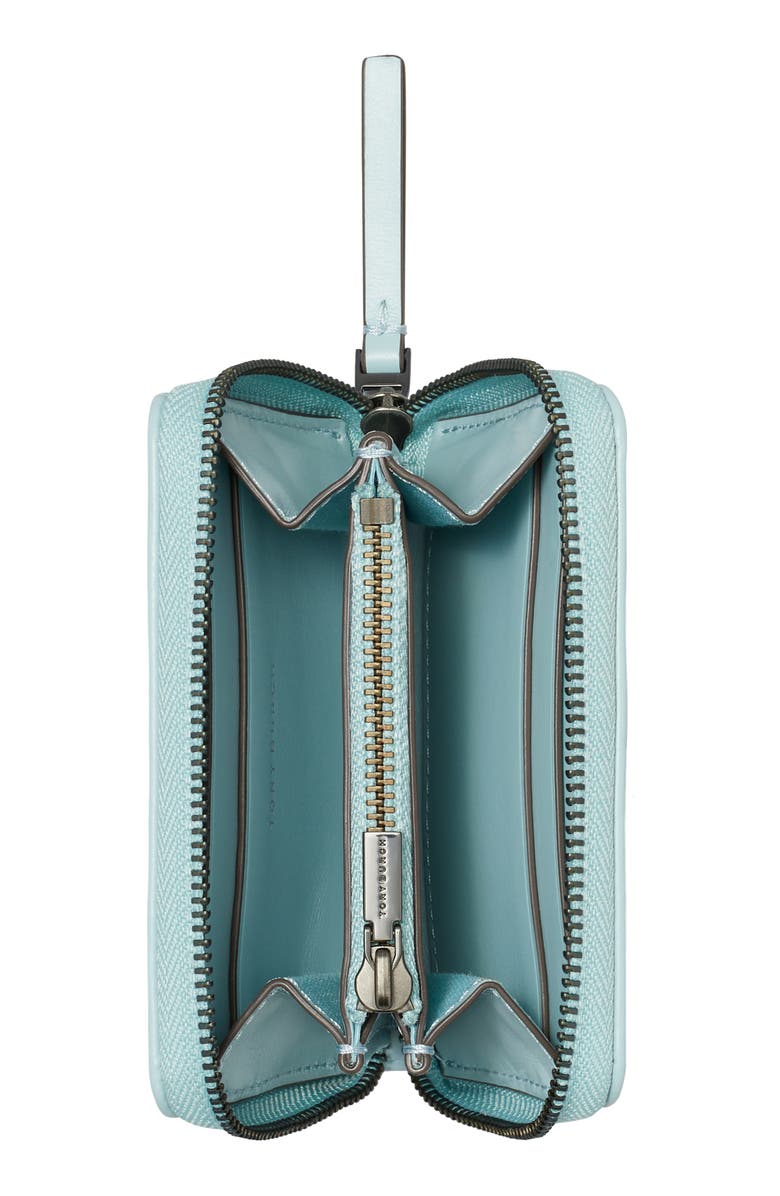 Tory Burch Small Kira Pavé Logo Diamond Quilted Leather Zip Wallet, Alternate, color, 