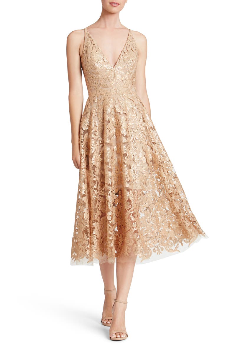 Blair Embellished Fit & Flare Cocktail Dress, Main, color, GOLD/ NUDE