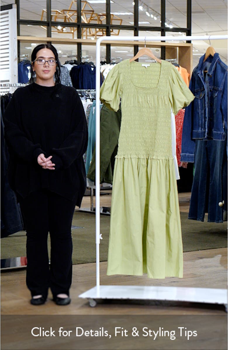 Puff Sleeve Smocked Drop-Waist Cotton Maxi Dress, sales video thumbnail