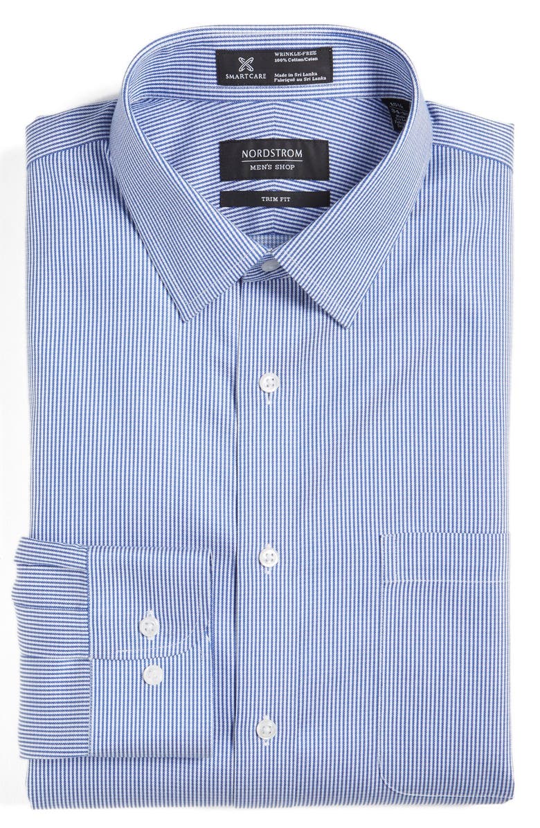 NORDSTROM MEN'S SHOP Smartcare<sup>™</sup> Trim Fit Stripe Dress Shirt, Main, color, Blue Surf