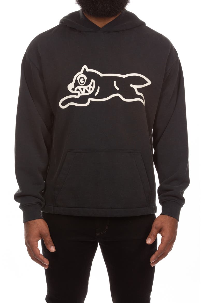 Run Logo Cotton French Terry Hoodie, Main, color, BLACK