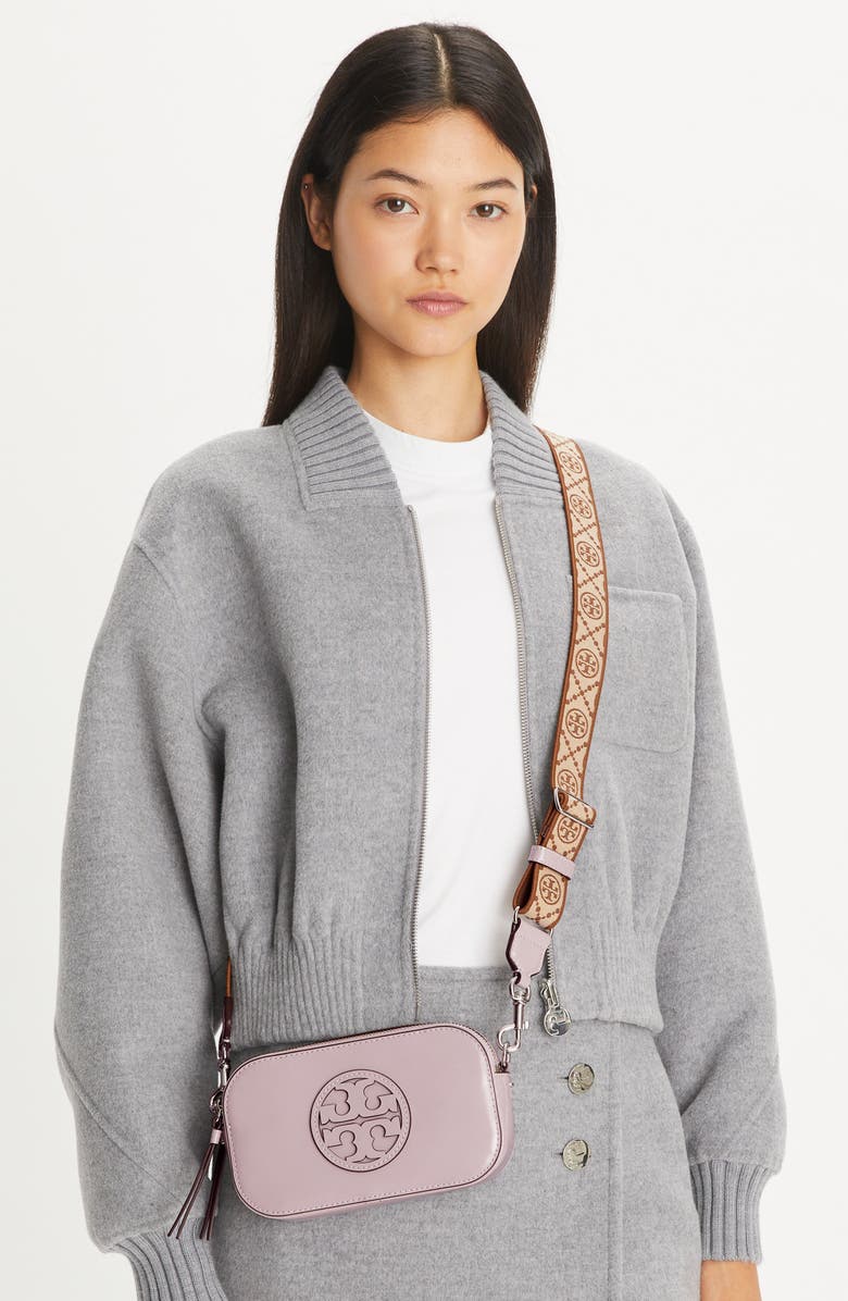 Tory Burch Mini Miller Spazzolato Leather Crossbody Bag, Alternate, color, Primrose