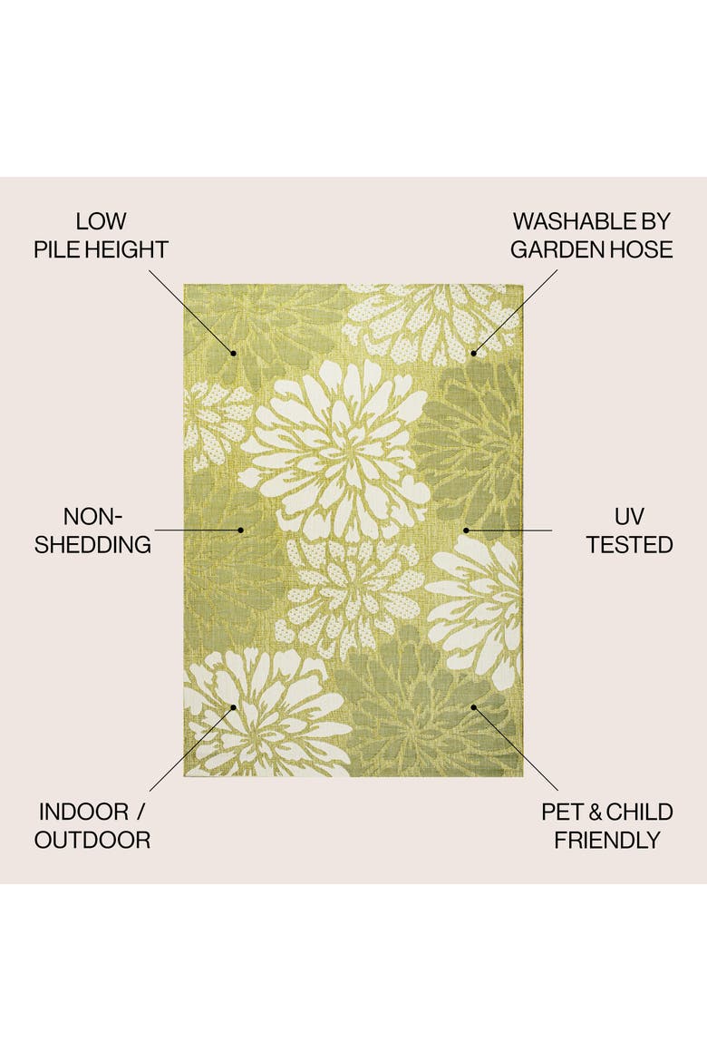 Zinnia Modern Floral Textured Weave Indoor/Outdoor Area Rug, Alternate, color, Green/Cream