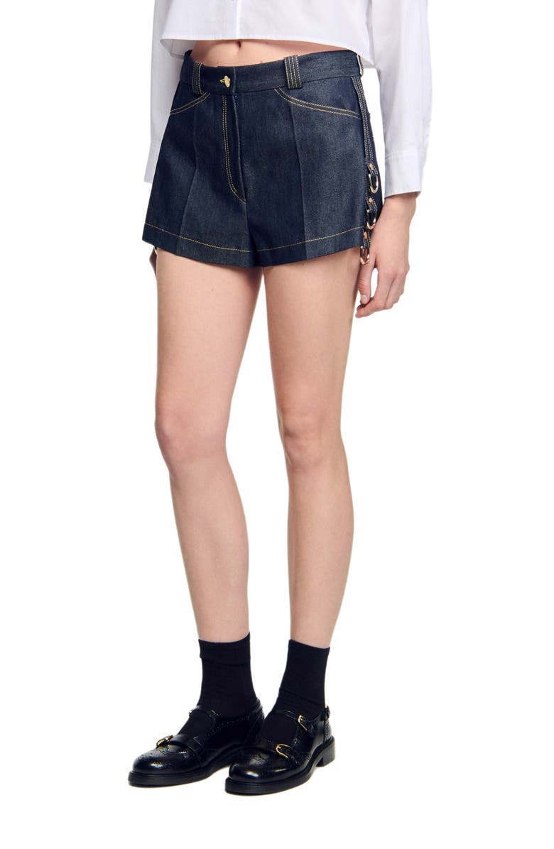 SANDRO Denim belt loop shorts, Alternate, color, Deep Blue