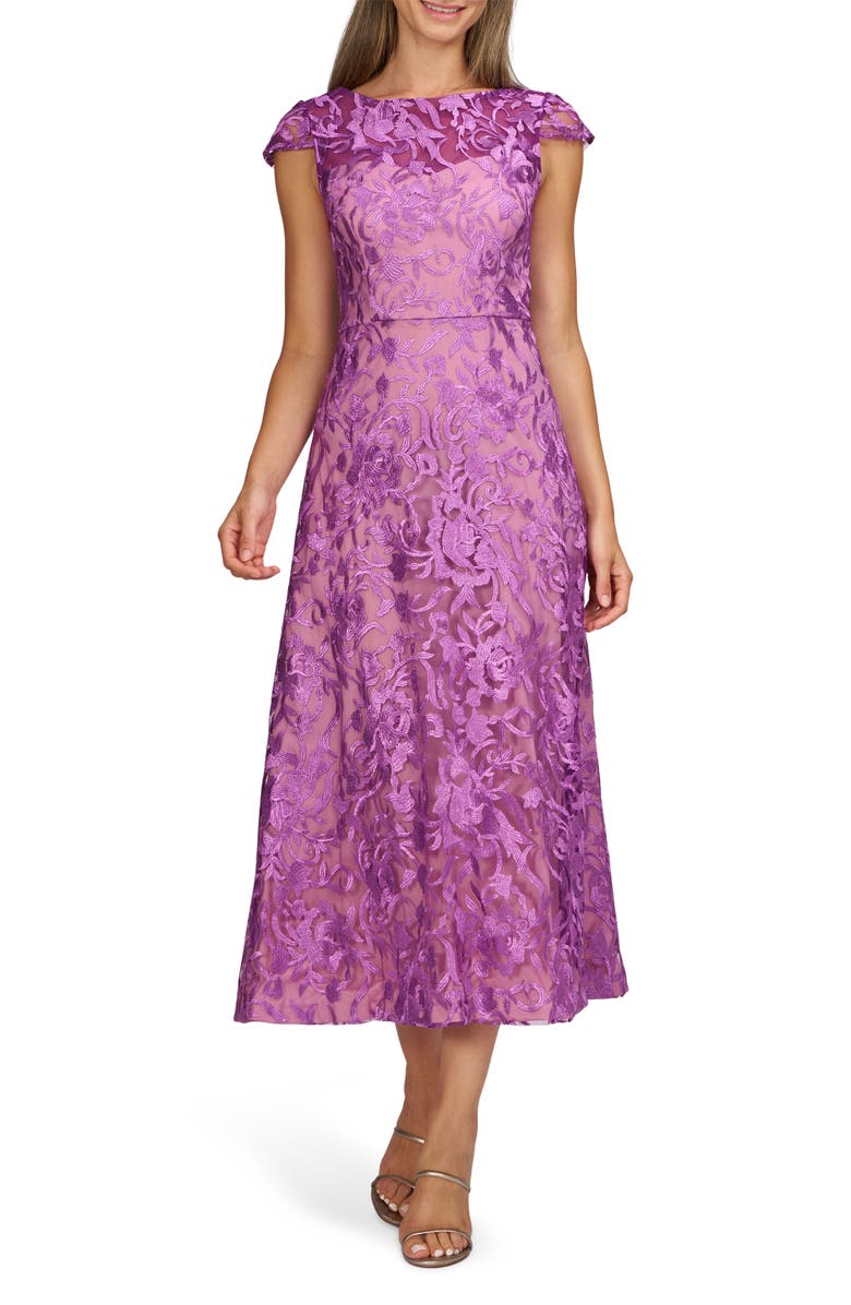 JS Collections Rylee Floral Embroidery Cocktail A-Line Dress, Main, color, Violet Rose