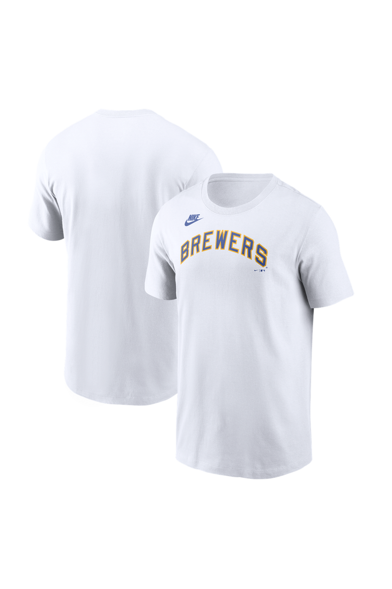 Men's Nike White Milwaukee Brewers Cooperstown Collection Wordmark T-Shirt, Main, color, White