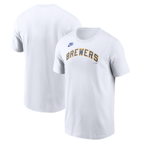Men's Nike White Milwaukee Brewers Cooperstown Collection Wordmark T-Shirt