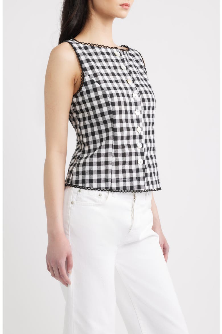 Maelle Gingham Button-Up Top, Alternate, color, BLACK