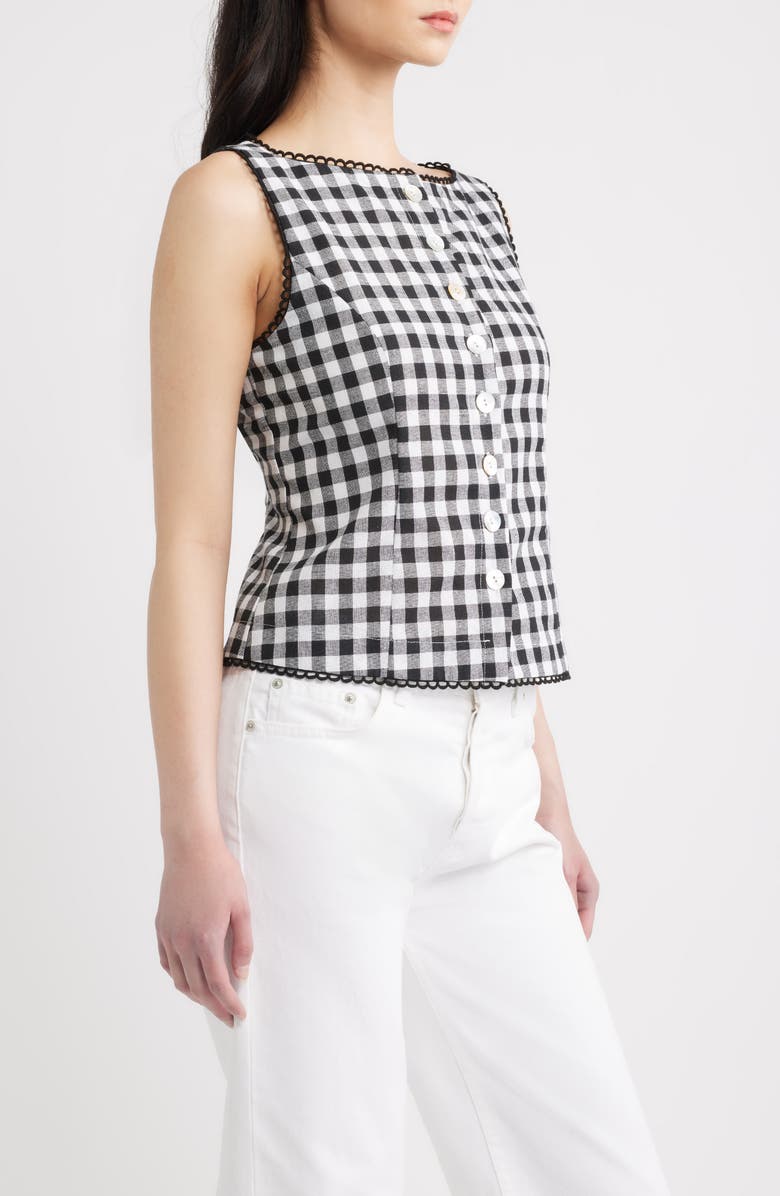 A.REN Maelle Gingham Button-Up Top, Alternate, color, Black