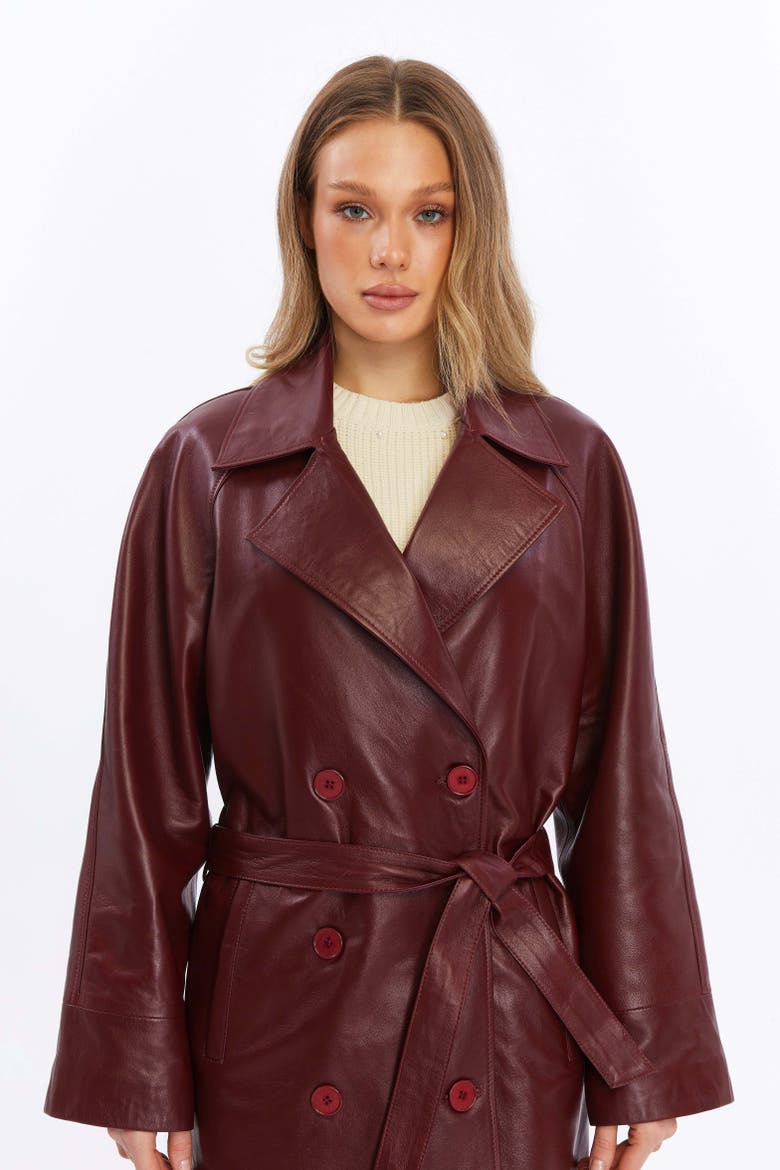 Sloane Leather Trench Coat, Main, color, Burgundy