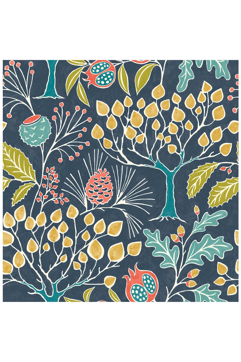 Groovy Garden Navy Peel & Stick Wallpaper, Main, color, MULTICOLOR