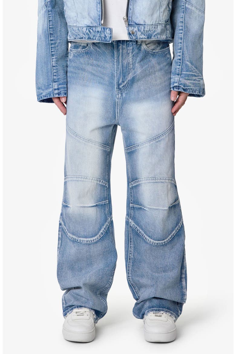 Paneled Moto Denim Jeans, Main, color, WASHED BLUE