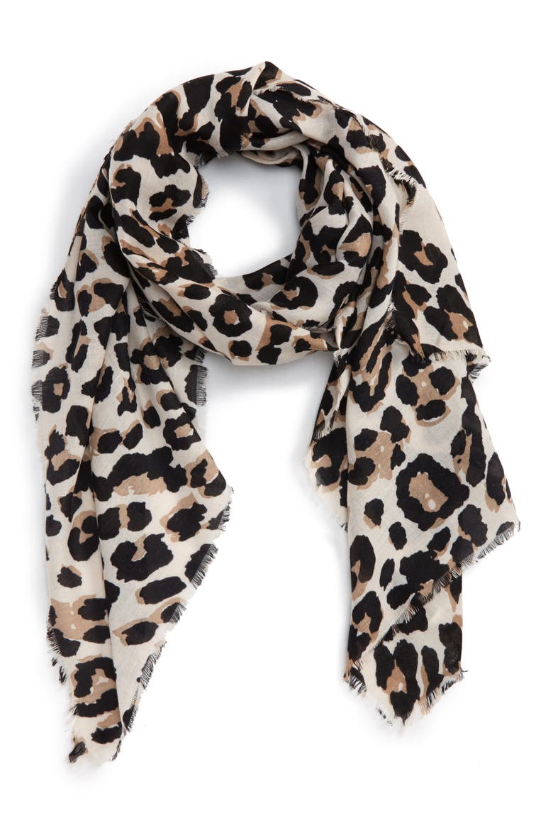 Leopard Print Scarf, Main, color, BLACK MULTI