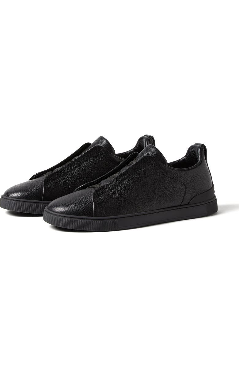 ZEGNA Triple Stitch Deerskin Leather Slip-On Sneaker, Main, color, Black