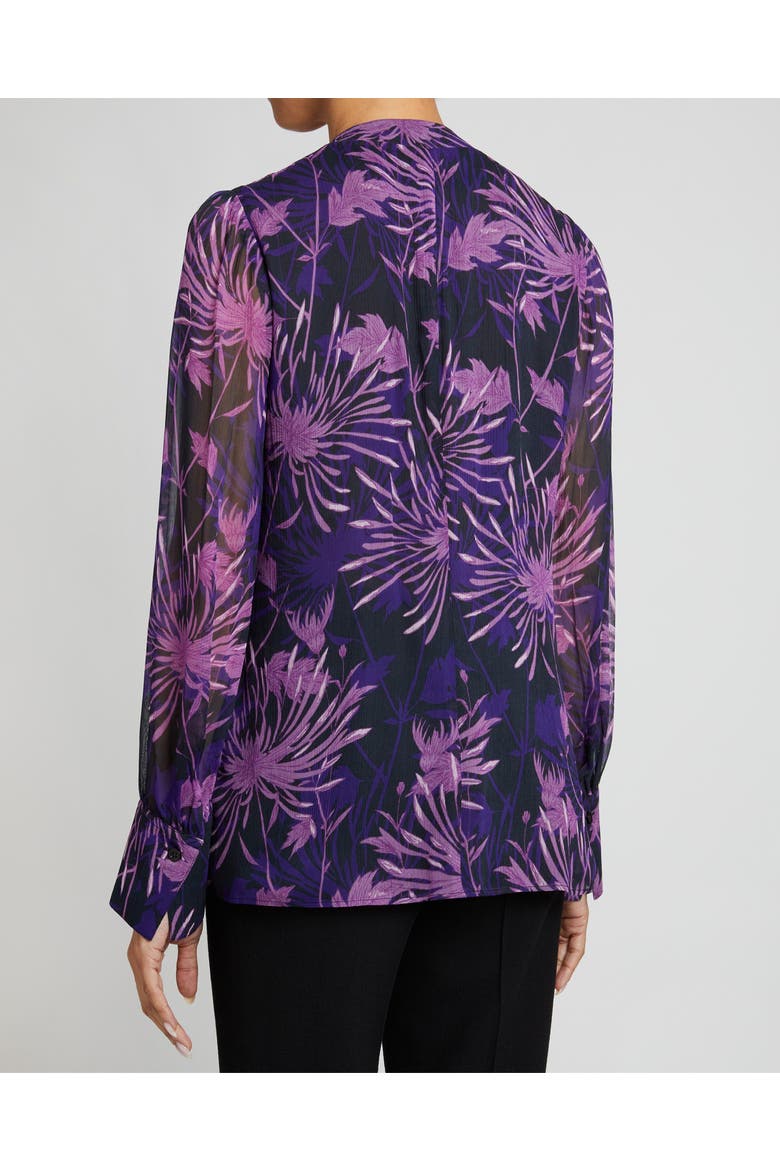 Francis Blouse with Neck Tie in Abstract Floral Crinkled Georgette, Alternate, color, COOL PURPLE