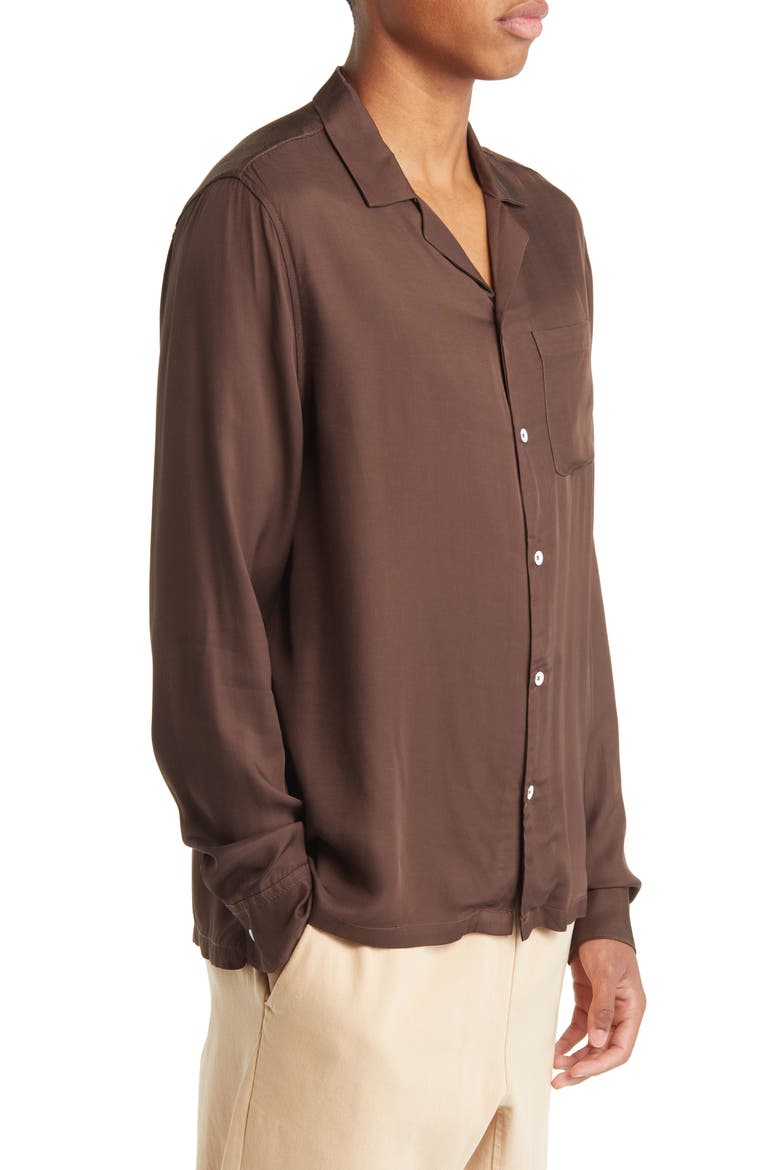 Rayon Button-Up Shirt, Alternate, color, BROWN