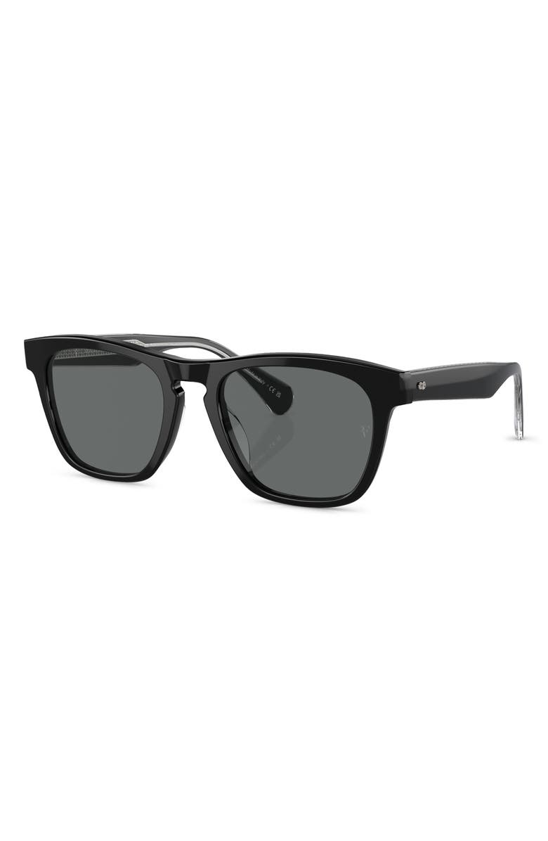 Oliver Peoples R-3 54mm Polarized Round Sunglasses, Alternate, color, Black