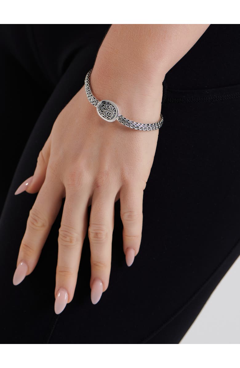 DEVATA Bali Filigree with Hammer Accent with Dragon Bone Chain Bracelet in Sterling Silver, Alternate, color, Silver