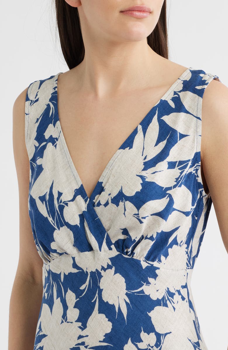 Connected Apparel Print Wrap Front Flare Dress, Alternate, color, Demin