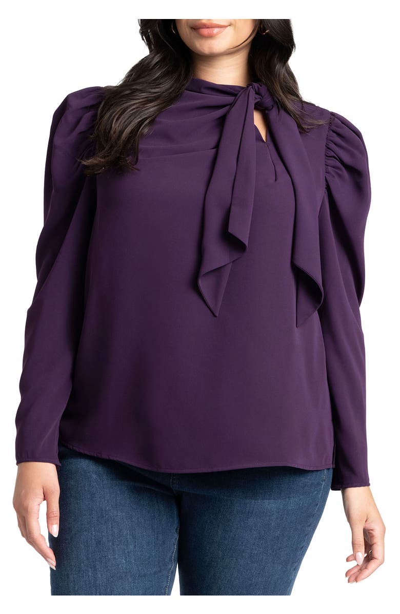 ELOQUII Drape Front Blouse, Main, color, Eggplant Purple