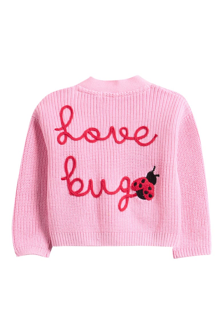 Kids' Lovebug Embroiderd Cotton Cardigan, Alternate, color, PINK
