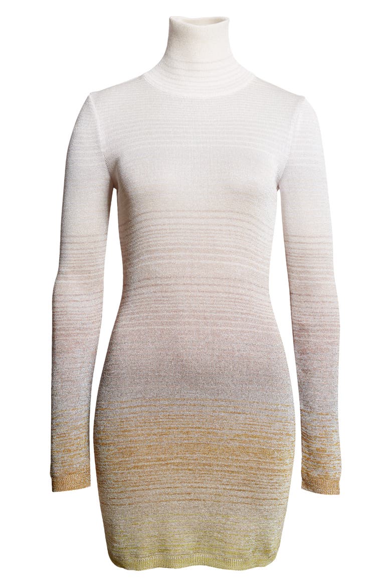 Ombré Stripe Long Sleeve Turtleneck Mini Sweater Dress, Alternate, color, MULTICOLOR YELLOW GREEN