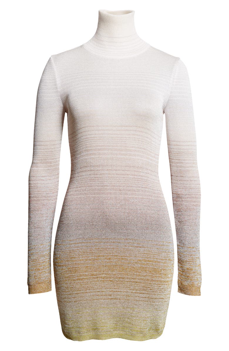 Missoni Ombré Stripe Long Sleeve Turtleneck Mini Sweater Dress, Alternate, color, Multicolor Yellow Green