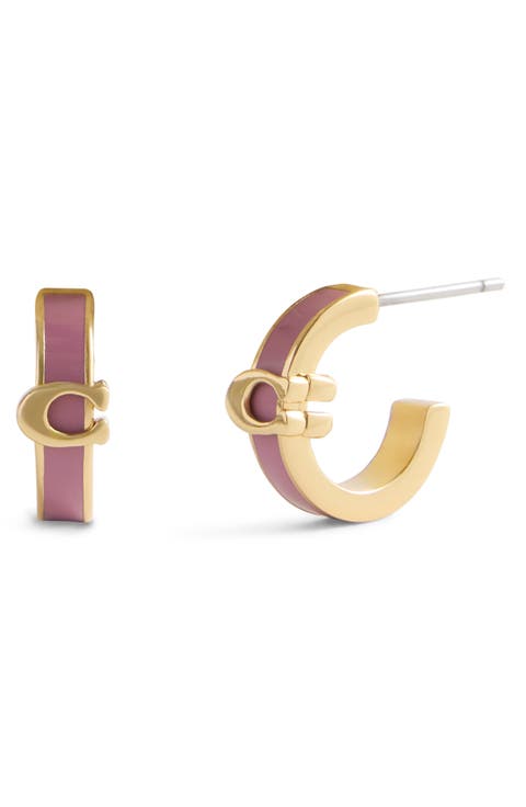 Signature C Enamel Huggie Hoop Earrings