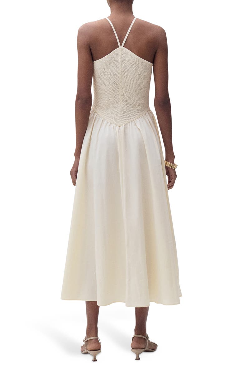 MANGO Smocked Sleeveless Midi Dress, Alternate, color, Ecru