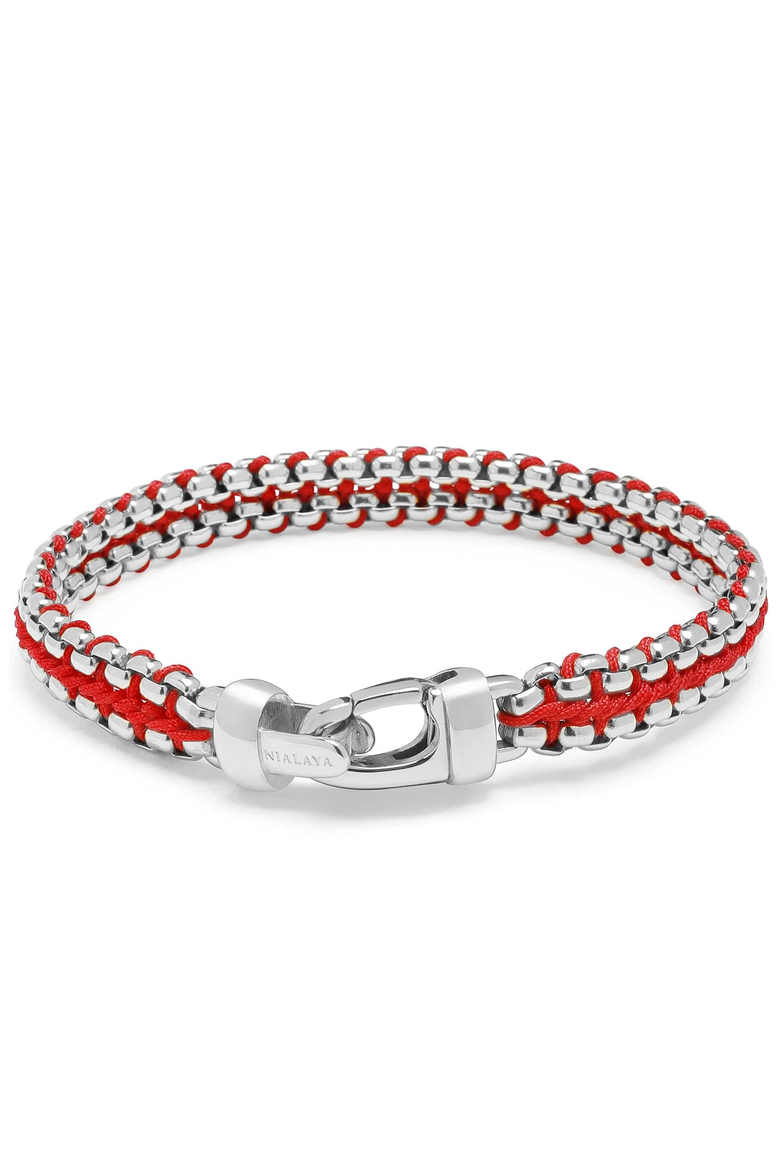 Red Woven Box Chain Bracelet, Main, color, Red / Silver
