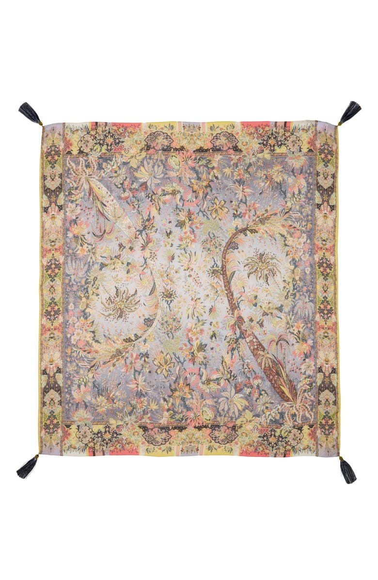 Etro Bombay Print Silk Chiffon Scarf with Tassels, Alternate, color,