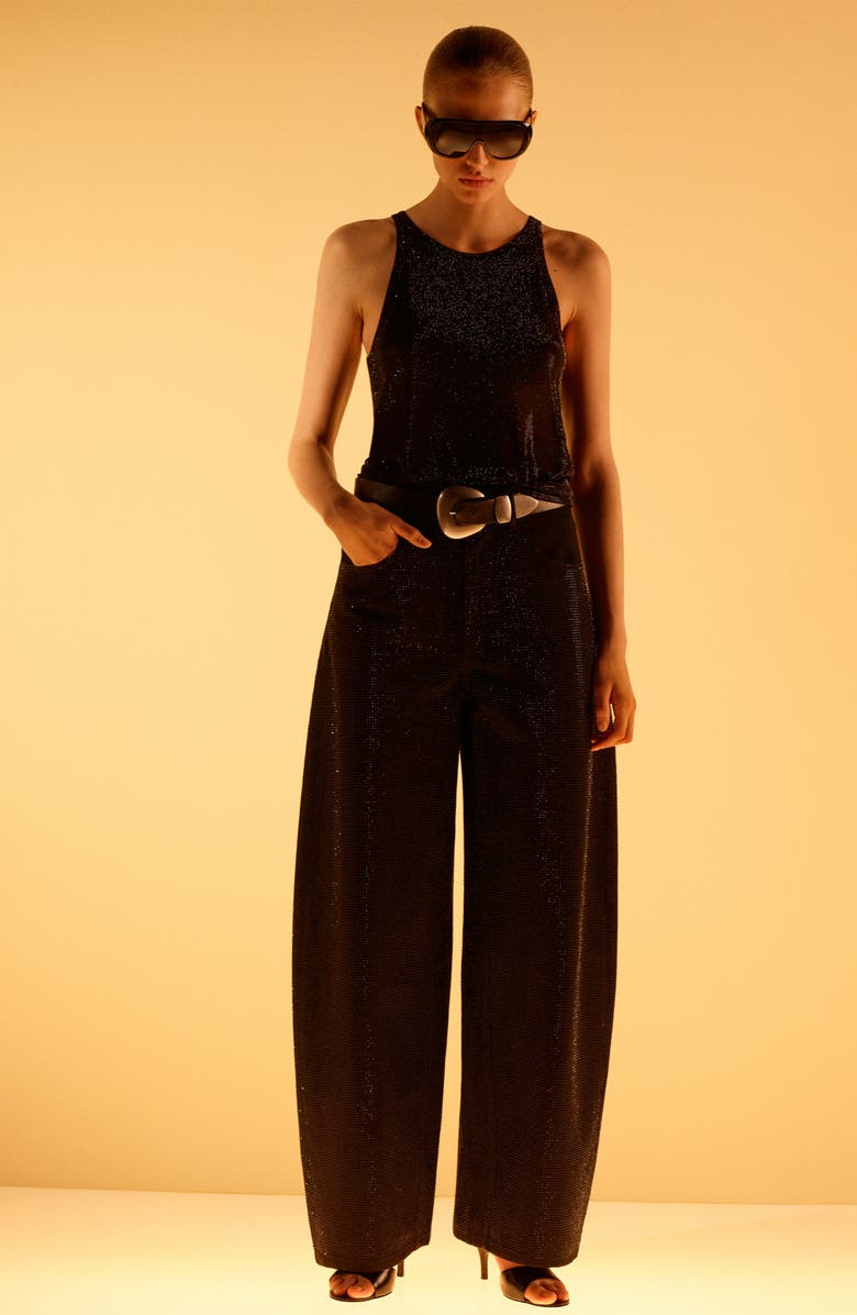 MANGO x Kaia Gerber Rhinestone Balloon Jeans, Alternate, color, 