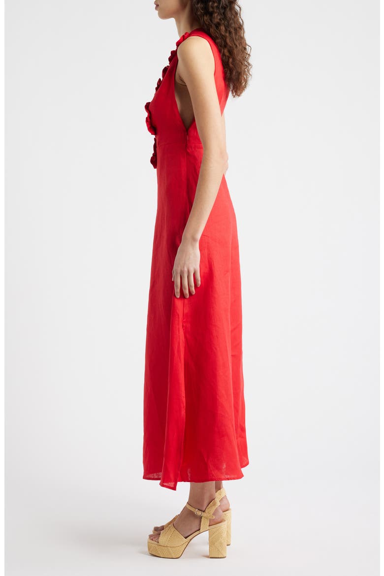 natura appliqué linen-blend midi-dress Floral Appliqué Linen Midi Dress (Women)