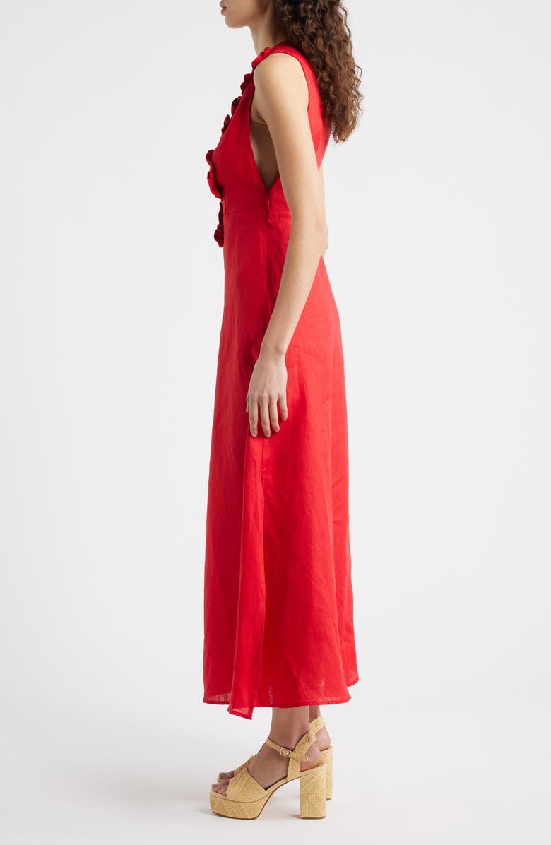 FARM Rio Floral Appliqué Linen Midi Dress, Alternate, color, Red