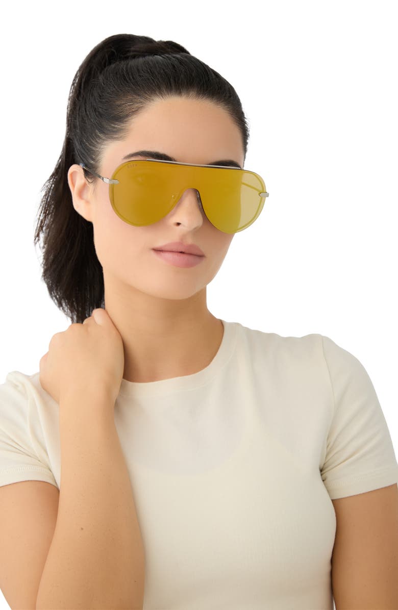 DIFF Imani 139mm Gradient Shield Sunglasses, Alternate, color, Silver / Gold Mirror